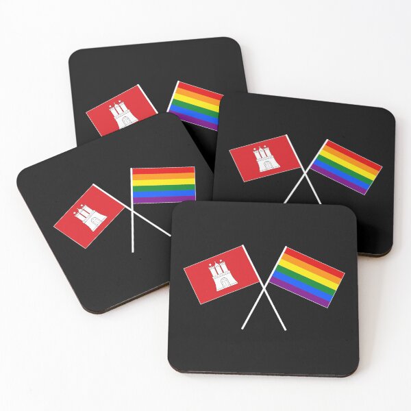 Artikelvorschau, Hamburg Flagge Fahne gekreuzt Regenbogenfahne LGBT entworfen und verkauft von GeogDesigns.