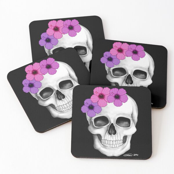 Item preview, Skull With Flowers (On Black Background) designed and sold by GDGCreations.
