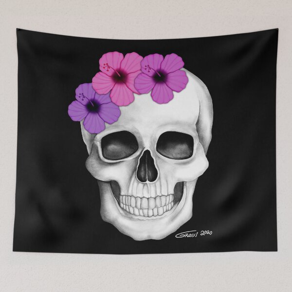 Item preview, Skull With Flowers (On Black Background) designed and sold by GDGCreations.