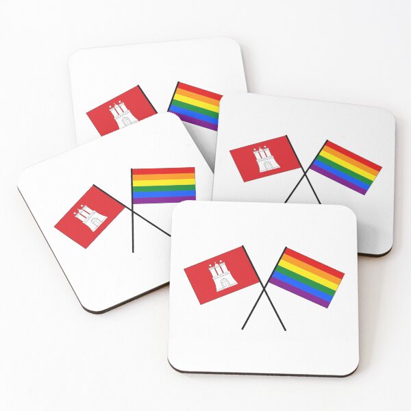 Artikelvorschau, Hamburg Flagge Fahne gekreuzt Regenbogenfahne LGBT entworfen und verkauft von GeogDesigns.