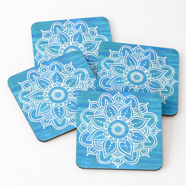 Item preview, Blue Turquoise White Floral Mandala designed and sold by Sunfreestar.