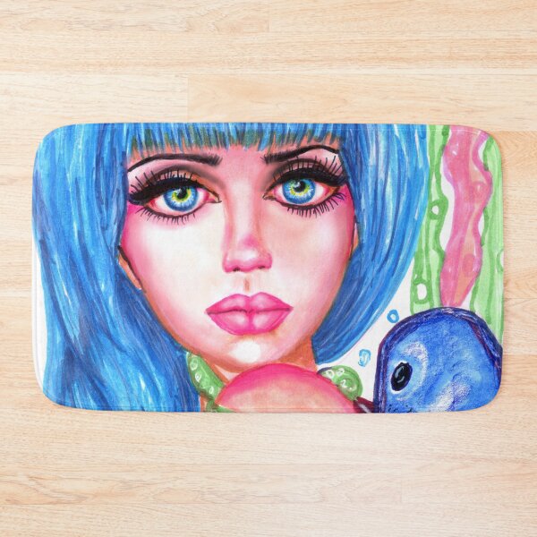 Item preview, Mermaid with Blue Octopus Fantasy Art Illustation designed and sold by LaurieLeighArt.