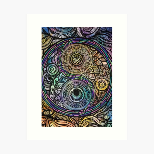 Trippy Peace Sun And Moon Mandala Art Print By Mayescol Redbubble