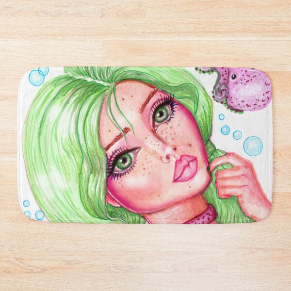 Item preview, Seaweed and Friends Girl with Green Hair and Cute Baby Octopus Fantasy Art Mermaid designed and sold by LaurieLeighArt.
