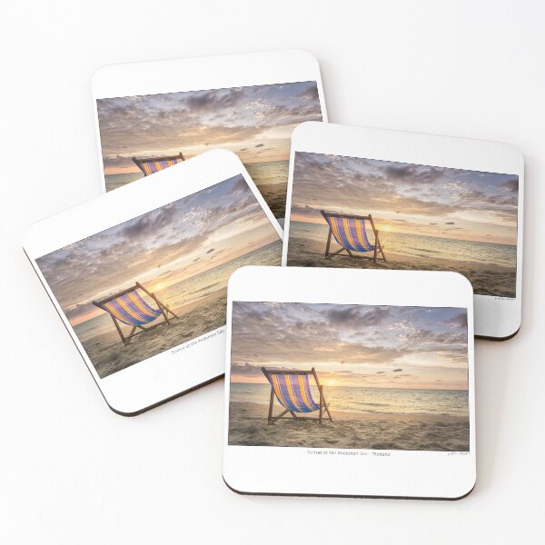 Item preview, Empty deck chair at secluded beach during sunset, Andaman Sea, Thailand designed and sold by AndreasPrott.
