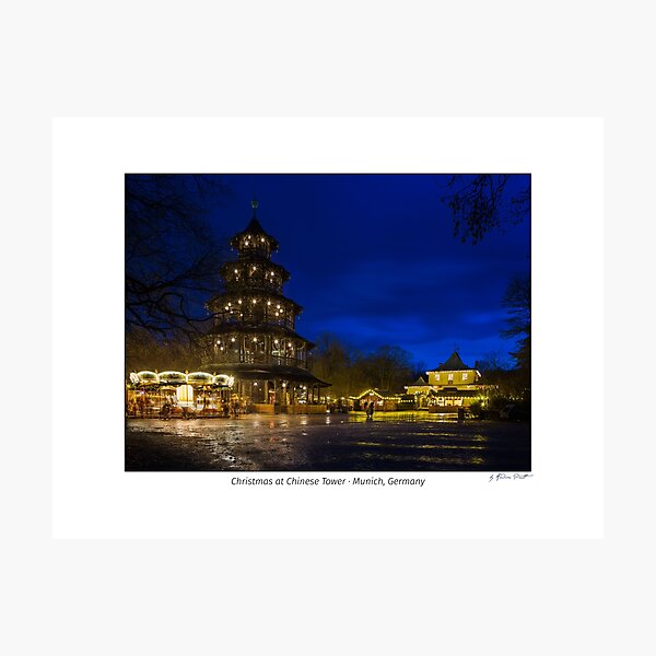 Traditional Christmas Market at the Chinese Tower, Munich, Germany Photographic Print