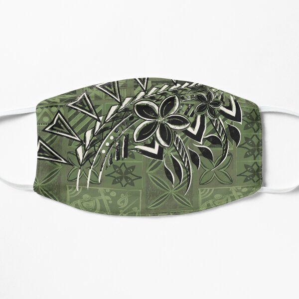 Vintage Olive Hawaiian Tribal Petrogyph Pattern Flat Mask