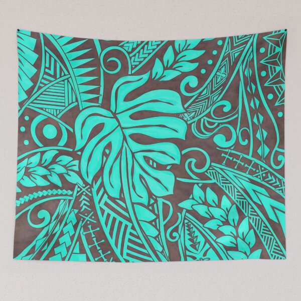 Item preview, Teal Polynesian Tropical Leaf Design designed and sold by sunnthreads.