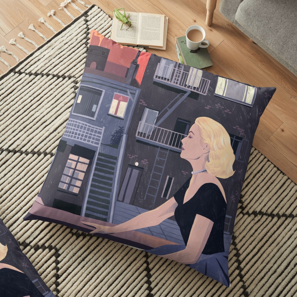 Rear Window - Pencil illustration Hitchcock fan art Floor Pillow