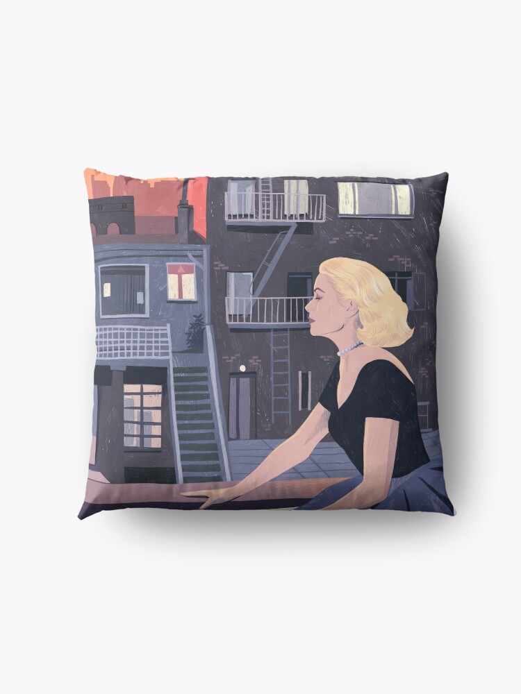 Alternate view of Rear Window - Pencil illustration Hitchcock fan art Floor Pillow
