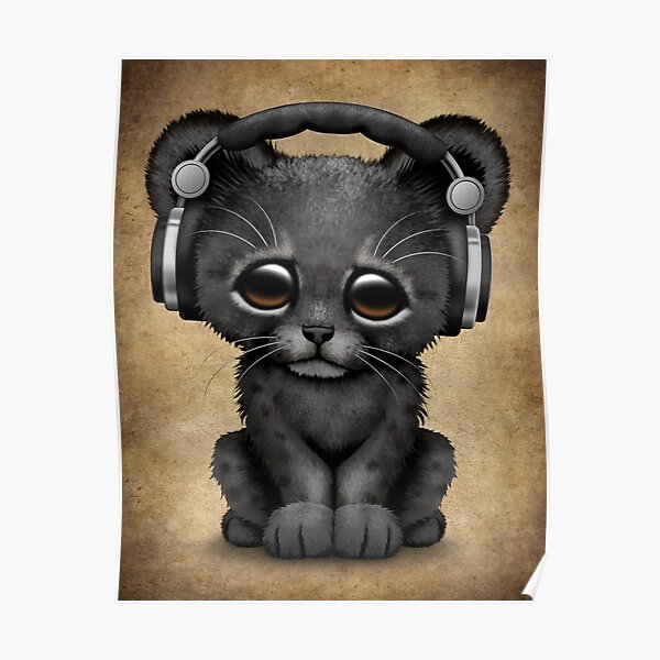 dj in cat with headphones color illustration Stock Illustration