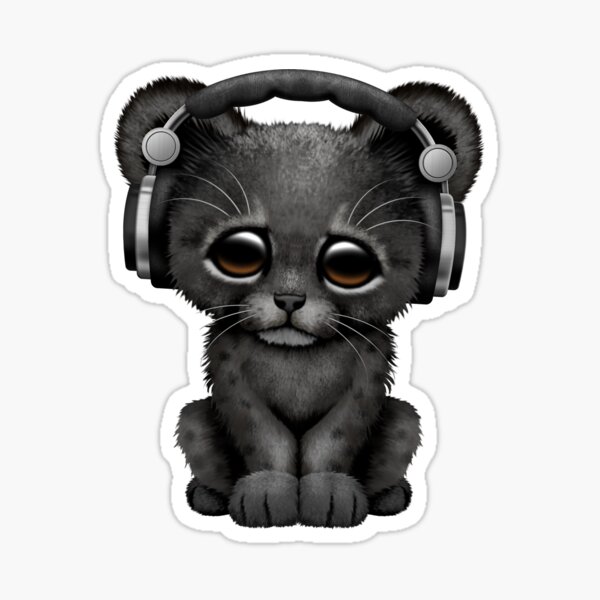 dj in cat with headphones color illustration Stock Illustration