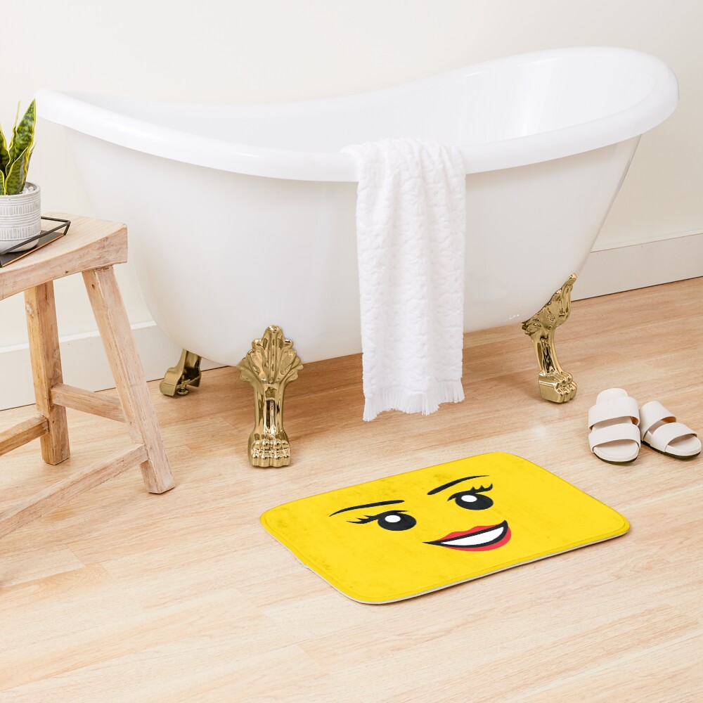 Cute Female Minifigure Face Funny AFOL Bath Mat