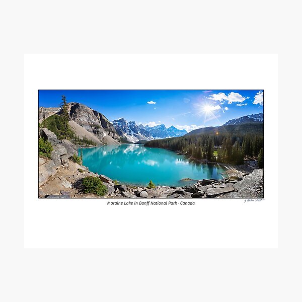 Panoramic image of Moraine Lake in Banff National Park, Alberta, Canada Photographic Print