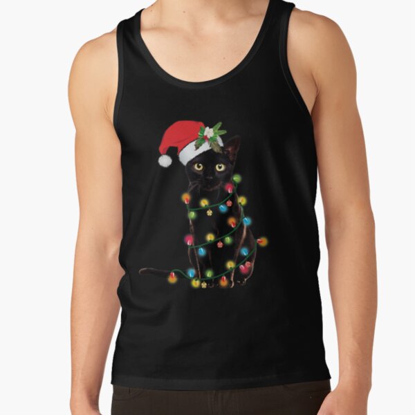 Item preview, Black Santa Cat Tangled Up In Lights Christmas Santa  designed and sold by tronictees.