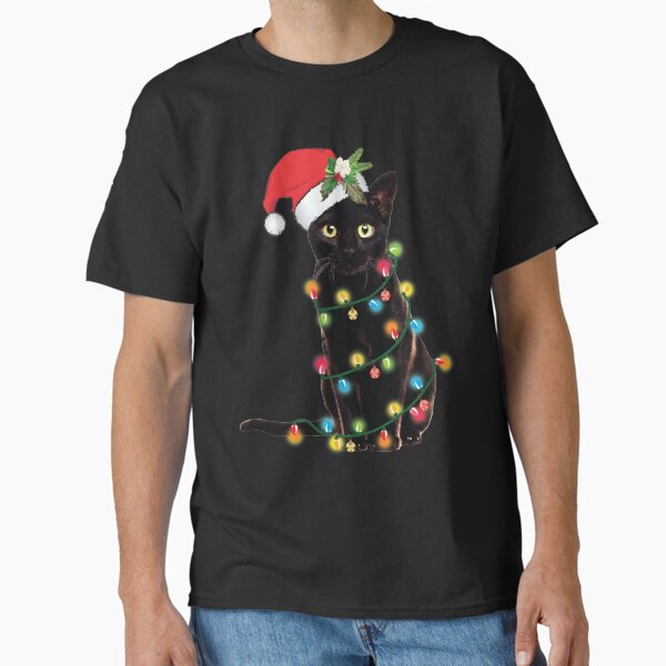 Item preview, Black Santa Cat Tangled Up In Lights Christmas Santa  designed and sold by tronictees.