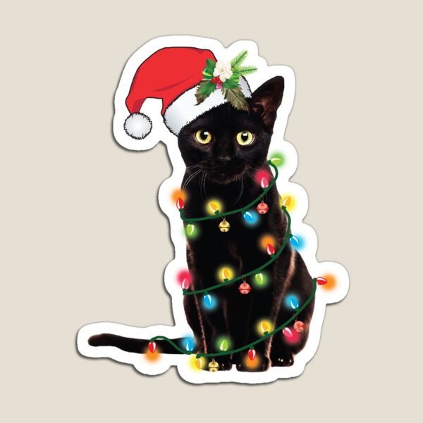 Item preview, Black Santa Cat Tangled Up In Lights Christmas Santa  designed and sold by tronictees.