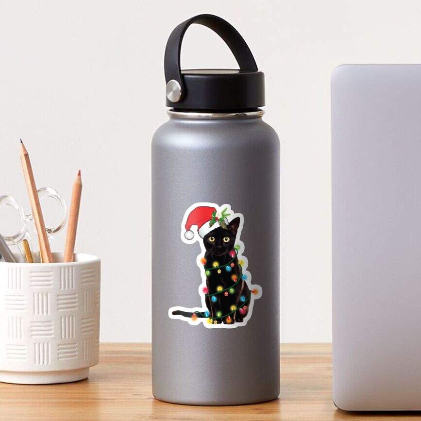 Sweat à Capuche Chat Noël | Père Noël Chat Dans Guirlandes | Pull Graphique Humour Chat | Cadeau Amoureux Des Chats