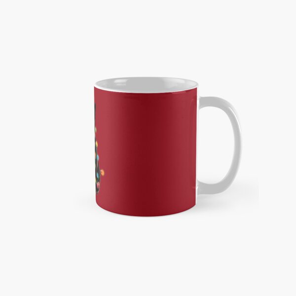 Black Santa Cat Tangled Up In Lights Christmas Santa Illustration Classic Mug