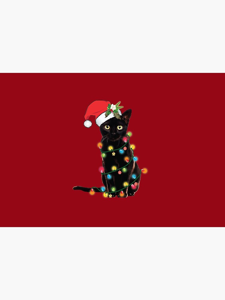 Black Santa Cat Tangled Up In Lights Christmas Santa Illustration by tronictees