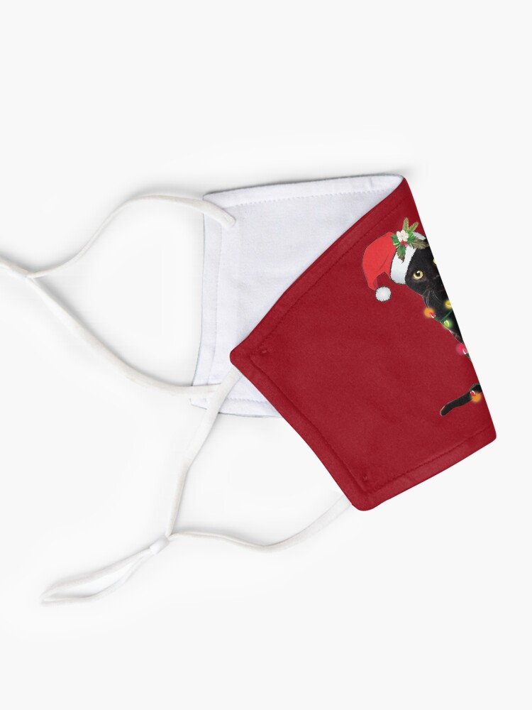 Alternate view of Black Santa Cat Tangled Up In Lights Christmas Santa Illustration Mask