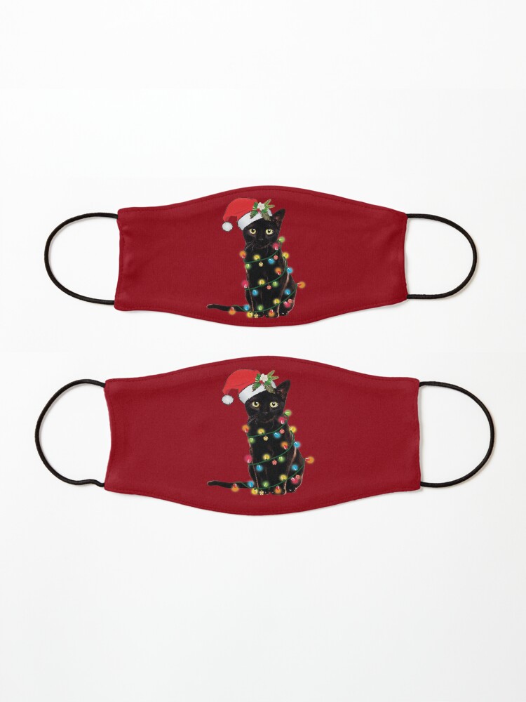Alternate view of Santa Black Cat Tangled Up In Christmas Tree Lights Holiday Mask