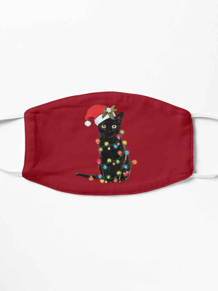 Alternate view of Black Santa Cat Tangled Up In Lights Christmas Santa Illustration Mask