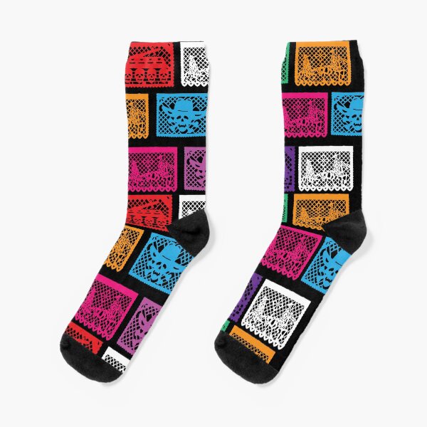 Mexican bunting for Day of the Dead. Banner with traditional Mexican paper cutting flags. Socks