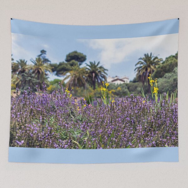 Item preview, Lush purple sage flowers with palms in the background designed and sold by lena-maximova.