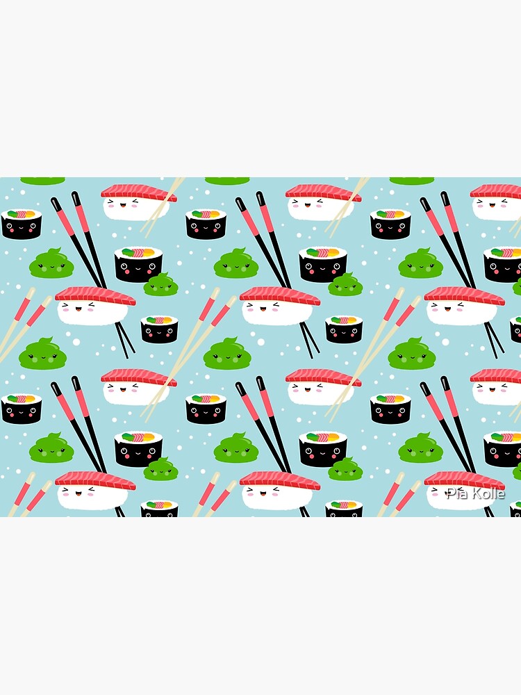 Kinderzimmerillustration im japanischen Kawaiian-Stil mit Nigiri-Sushi, Maki und Wasabi von Piakolle