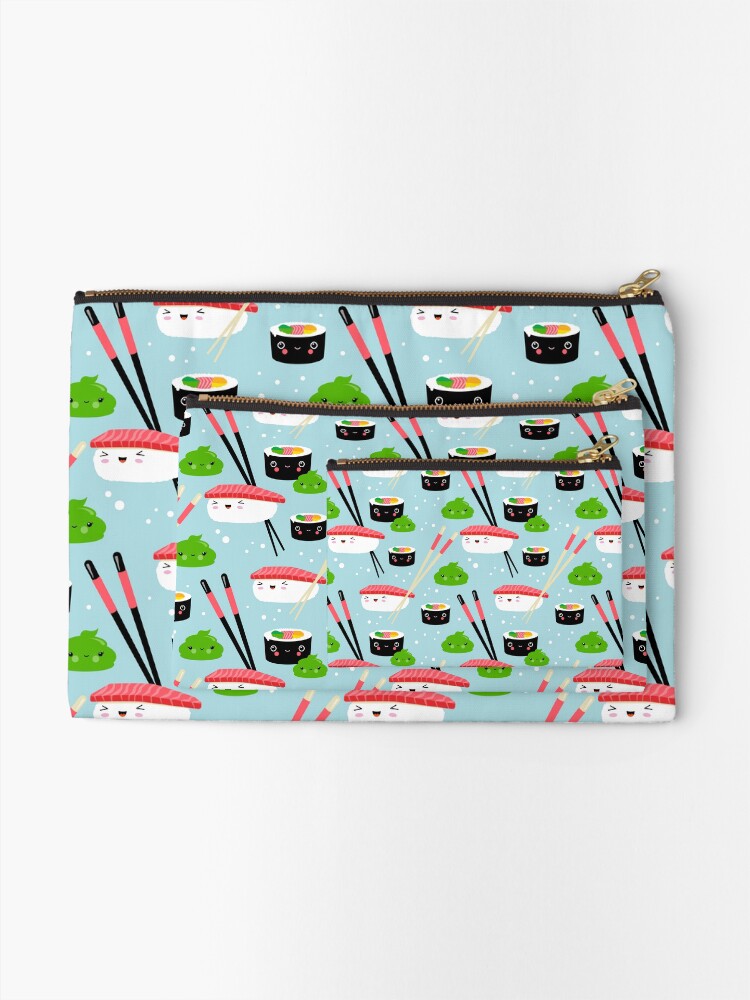 Alternative Ansicht von Kinderzimmerillustration im japanischen Kawaiian-Stil mit Nigiri-Sushi, Maki und Wasabi Täschchen
