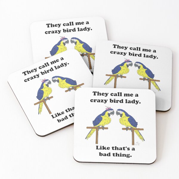 Item preview, Crazy Bird Lady with blue and yellow macaws designed and sold by Laughing Parrot Studio.