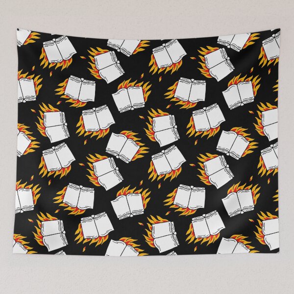 Item preview, book on fire illustration traditional tattoo flash seamless doodle pattern designed and sold by zizimentos.