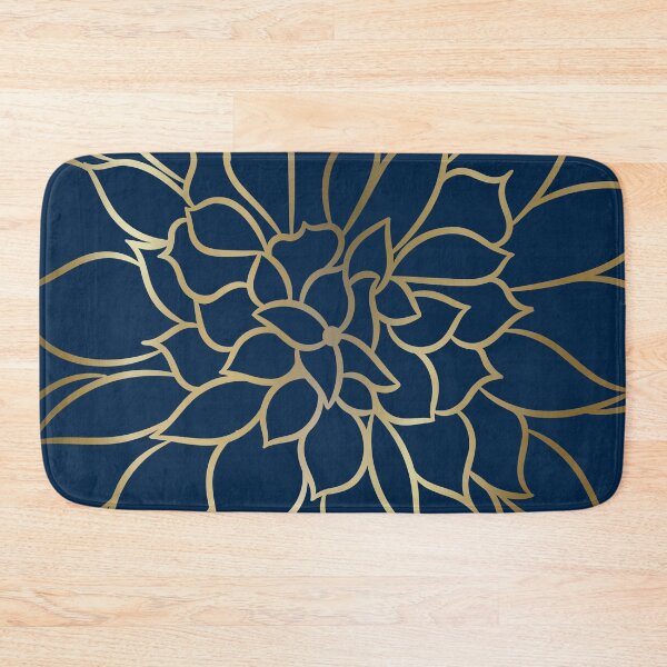Item preview, Floral Modern Print Art, Navy Blue and Gold designed and sold by meggydesigns.
