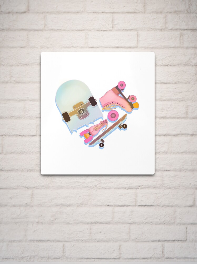 Revised Skate Board and Roller Skate Heart | Metal Print