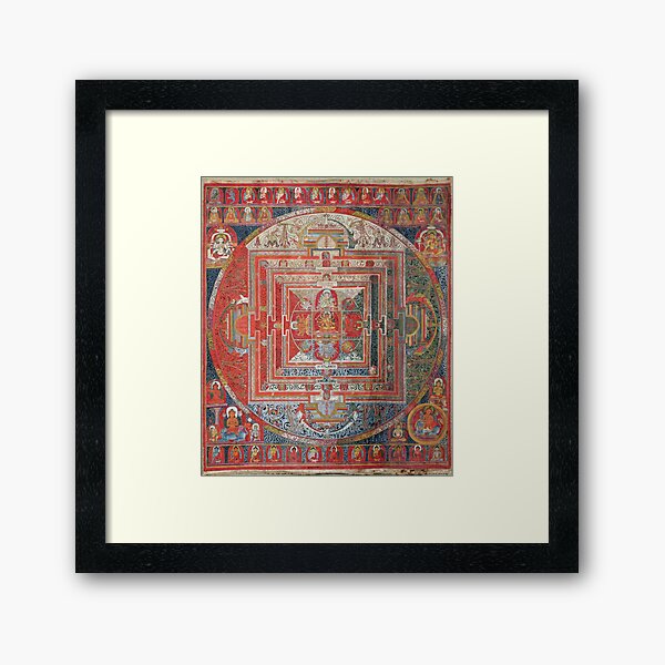 Tibetan Buddhist Manjushri Deity Mandala Thangka Reproduction Framed Art Print