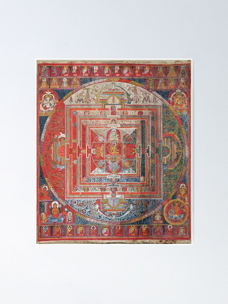 fabric wall Tibetan Om Mane Padme Hum Mantra Mandala thangka poster 