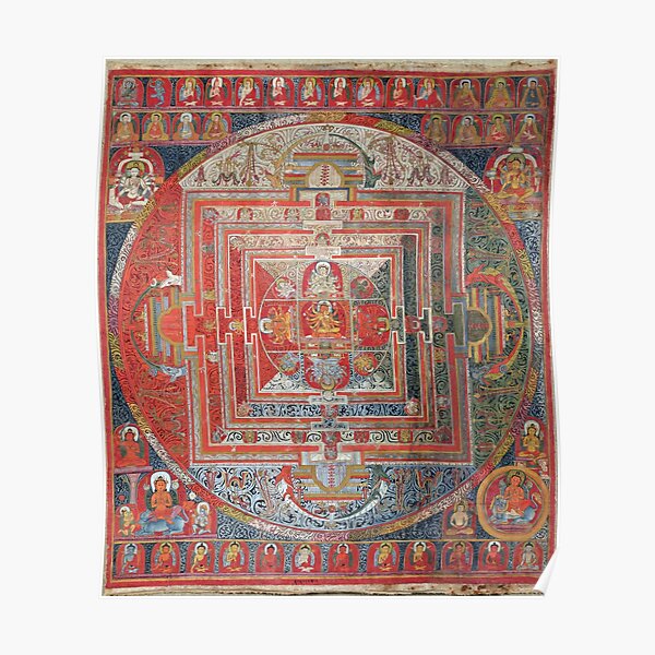 Tibetan Buddhist Manjushri Deity Mandala Thangka Reproduction Poster