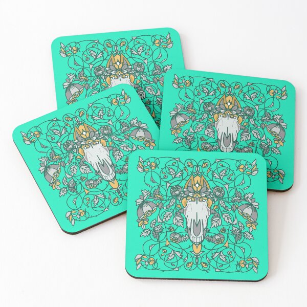 Item preview, Mari Lwyd art nouveau green pattern designed and sold by skullsandsheets.
