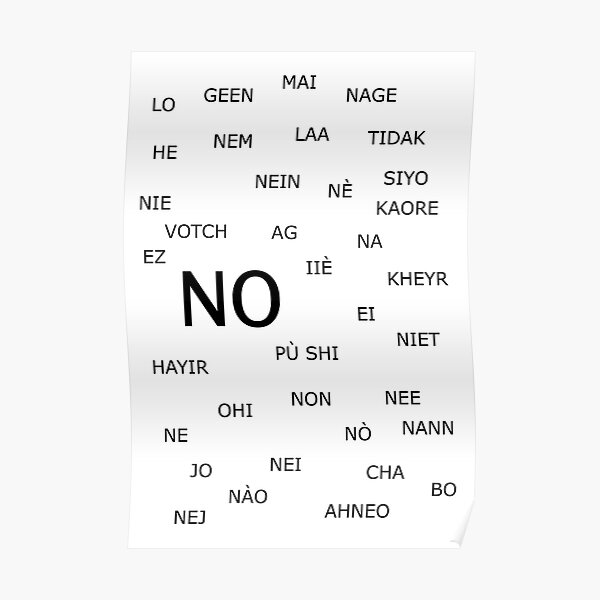 no-in-many-languages-poster-for-sale-by-claudia-evans-redbubble