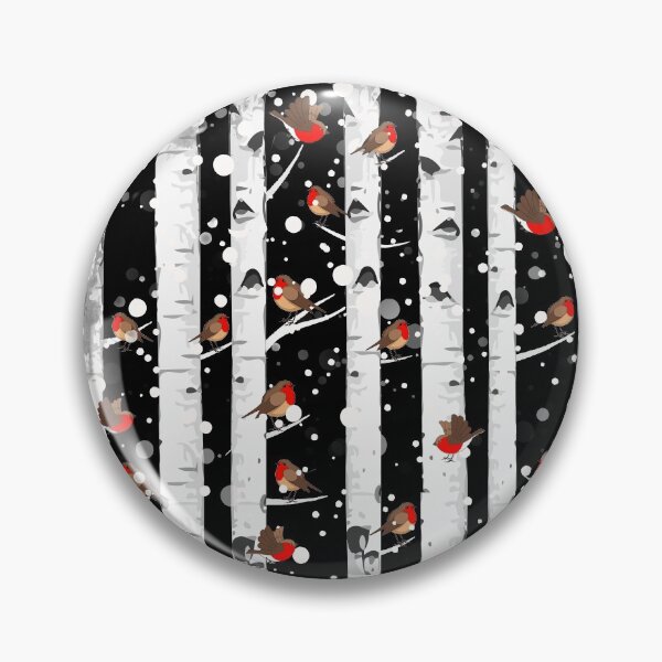Item preview, Birch trees snow forest and robin bird, this is redbreast in winter forest, perfect for natura lovers designed and sold by Collagedream.