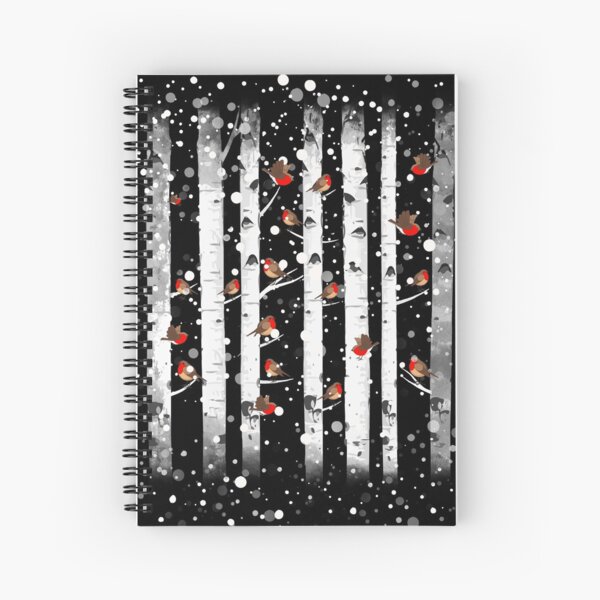 Item preview, Birch trees snow forest and robin bird, this is redbreast in winter forest, perfect for natura lovers designed and sold by Collagedream.