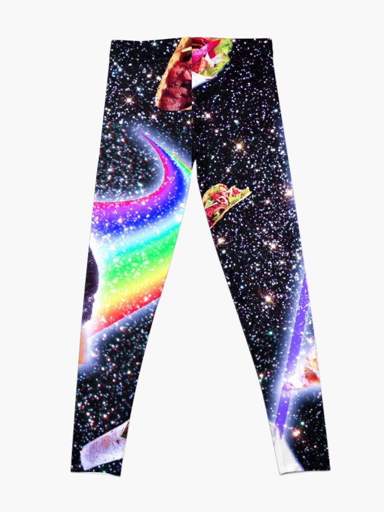 Disover Laser Eyes Space Cat Riding Rainbow Pizza Leggings