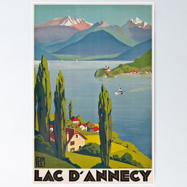 Vista previa del artículo con la obra «Póster de viaje vintage PLM Lac Annecy», diseñado y vendido por stickart-marek.