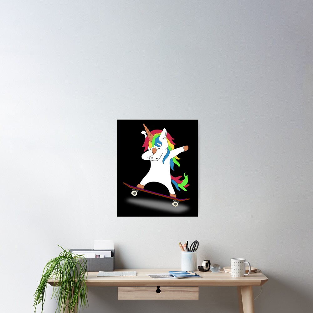 Dabbing Unicorn Skateboard Tshirt Skating Tee Poster