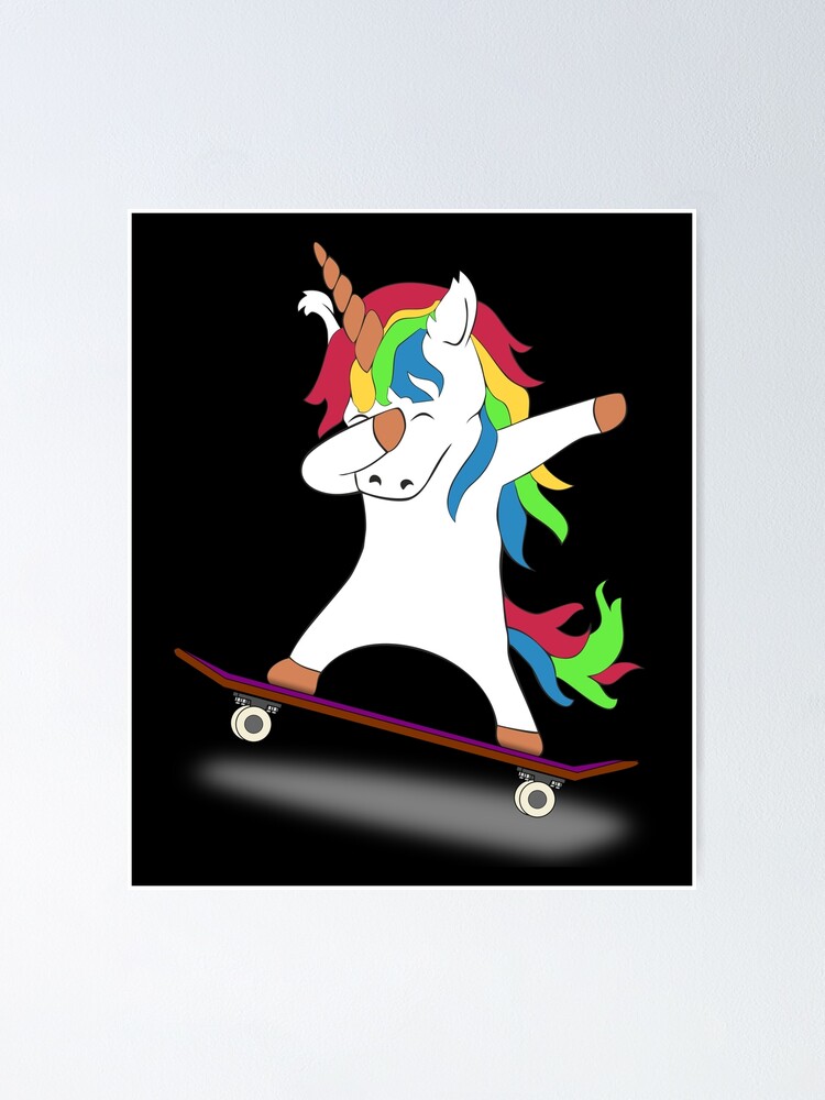 Alternate view of Dabbing Unicorn Skateboard Tshirt Skating Tee Poster