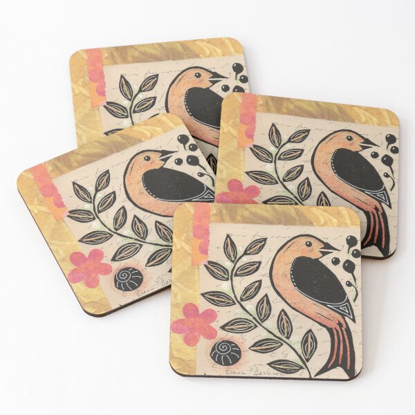 Item preview, Orange Shorthand Bird and Leaves Collage designed and sold by Diana Garrison.