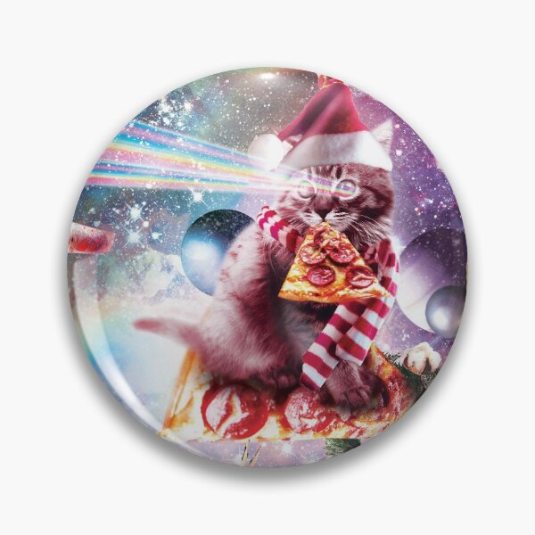 Item preview, Christmas Space Cat Eating Pizza - Laser Eyes designed and sold by SkylerJHill.