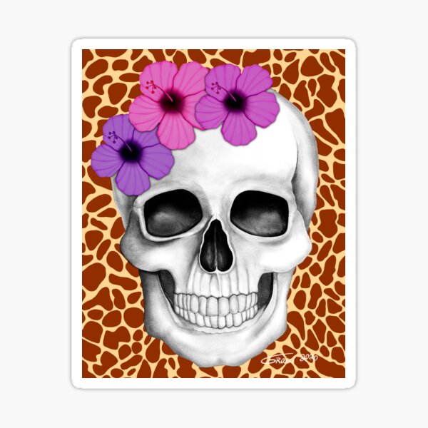 Item preview, Skull With Flowers (On Giraffe Print Background) designed and sold by GDGCreations.