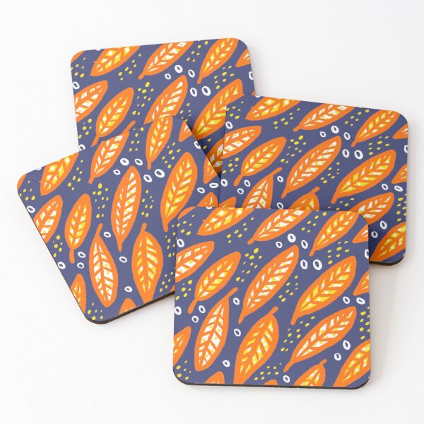 Item preview, blue and orange leaves pattern designed and sold by peachsquare.